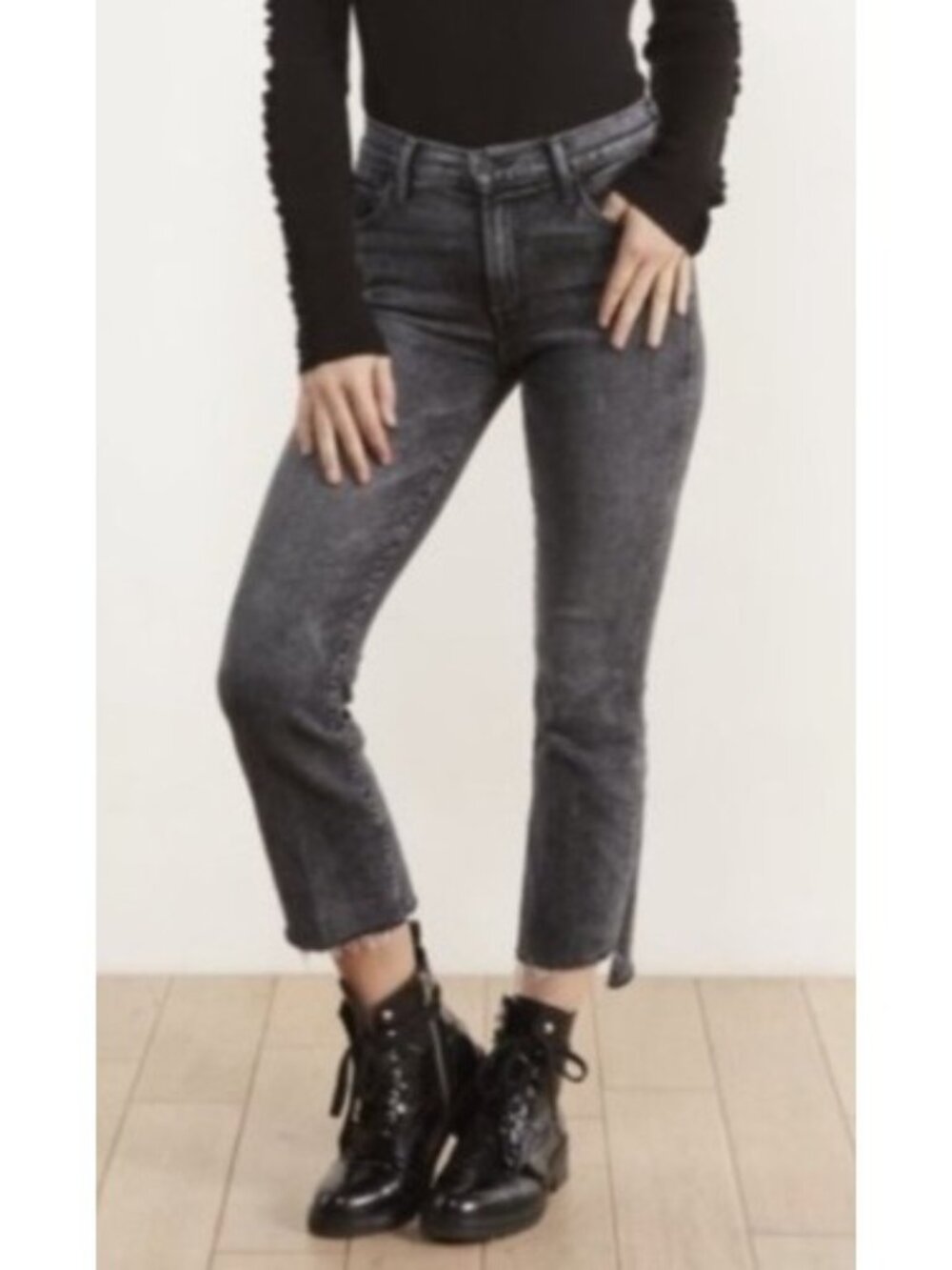 NEW Mother the Insider Crop Step Fray Jeans Train Stops 28 Black Stretch Casual